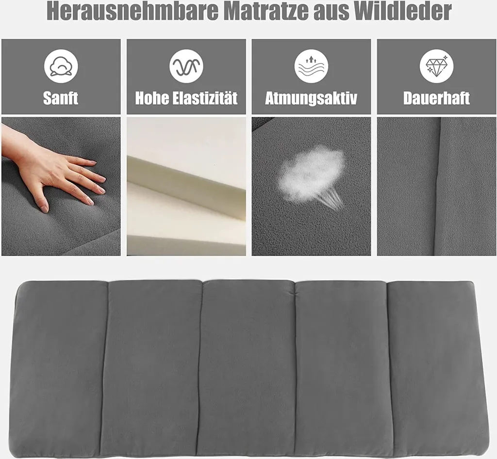 COSTWAY Feldbett Klappbar 190x67x53cm Campingbett Bis 150 Kg Belastbar Klappbett Mit Matratze, Kissen & Seitentasche, Tragbares Campingliege Inkl. Tragetasche Für Camping & Strand Grau – Bild 4