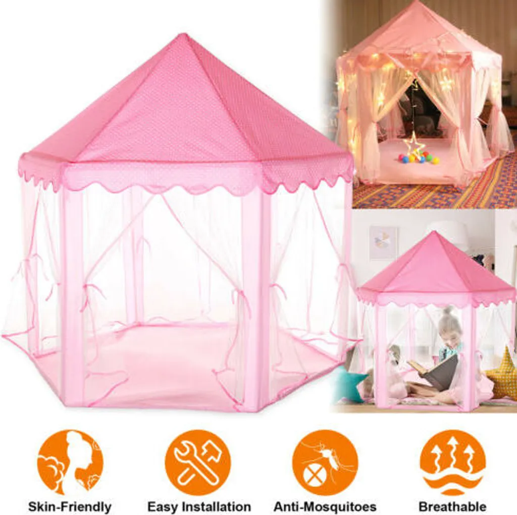 Kinderzelt Babyzelt Spielhaus Prinzessin Spielzelt Bällebad Spielhöhle Zelt Rosa – Bild 2