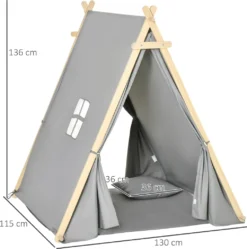 HOMCOM Kinder Teepee Tipi Zelt Mit Fenster Indoor Outdoor Kinderspielzelt Spieltipi Mit Kissen Polyester Kieferholz Lesen Spielen Ausruhen 3-6 Jahren Grau 130 X 115 X 136 Cm -Campingbedarf Geschäft ec7266a2c7a176902e9e16a87975dcec