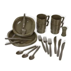 Black Snake® Camping Geschirrset | 26 Tlg. Bruchfestes Outdoor Geschirr- Und Besteckset Für 4 Personen | Oliv
