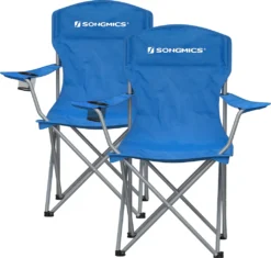 SONGMICS Campingstuhl, 2er-Set, Klappbar, Komfortabel, Klappstuhl Mit Robustem Gestell, Bis 150 Kg Belastbar, Mit Flaschenhalter, Outdoor Stuhl GCB08BU