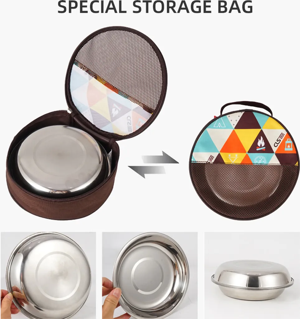 CLS 22-teiliges Tragbares Essteller-Set, Camping-Geschirr-Set, Polierter Edelstahl, Schš¹sseln, Suppent?pfe Mit Aufbewahrungstasche Fš¹r Das Kochen Im Freien, Camping, Picknick, Grillen – Bild 6
