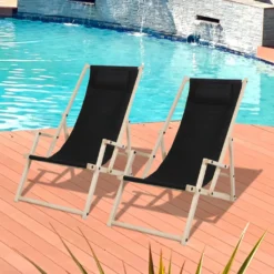 Yakimz Liegestuhl Klappbar Gartenstuhl Holz Sonnenliege Klappstuhl Campingstuhl Strand Schwarz Mit Handläufen 2 Stück