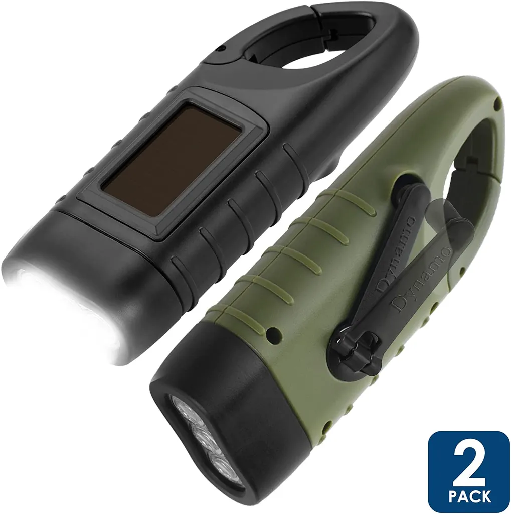 2er Solar LED Taschenlampe Handkurbel Wiederaufladbare Mit Wanderschnalle, Dynamo Taschenlampe, Taschenlampenkurbel Für Outdoor/Camping/Notfall (Grün+Schwarz) – Bild 2