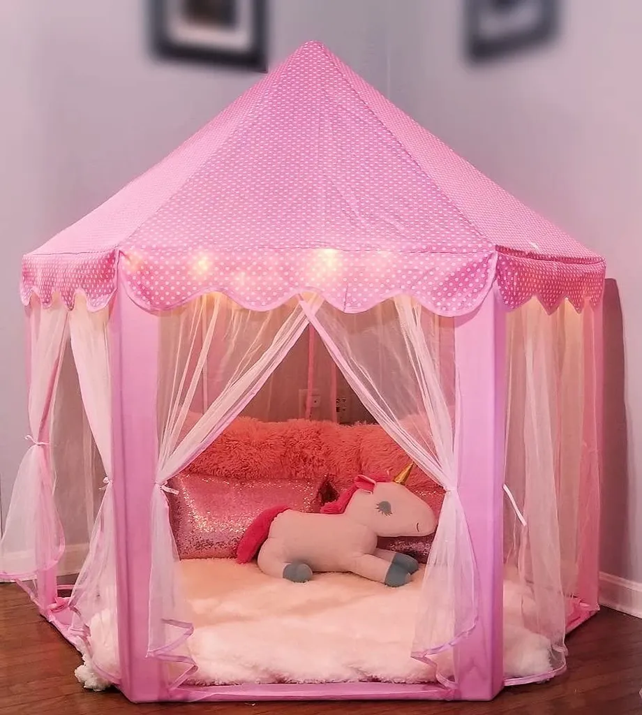 Topchances Spielzelt Für Kinder, Kinderspielzelt Mädchen Kinder Zelt, Princess Castle Spielzelt Für Kinder, Prinzessin Zelt Innen & Draussen - Weihnachten, Geschenk Für Kinder,Rosa – Bild 2