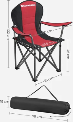 SONGMICS Campingstuhl, Klappbar, Klappstuhl, Bequemer Mit Schaumstoff Gepolsterter Sitz, Mit Flaschenhalter, Hoch Belastbar, Max. Belastbarkeit 250 Kg, Outdoor Stuhl, Rot GCB06BK -Campingbedarf Geschäft fa0c62cf66aac3db6078f12511bae3ef