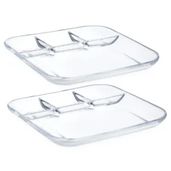 Navaris 2er Set Portionsteller Mit Unterteilung Aus Glas - 2x Geteilter Teller Für Portionskontrolle Mit 4 Fächern - Snack Plate Mit Trennwänden