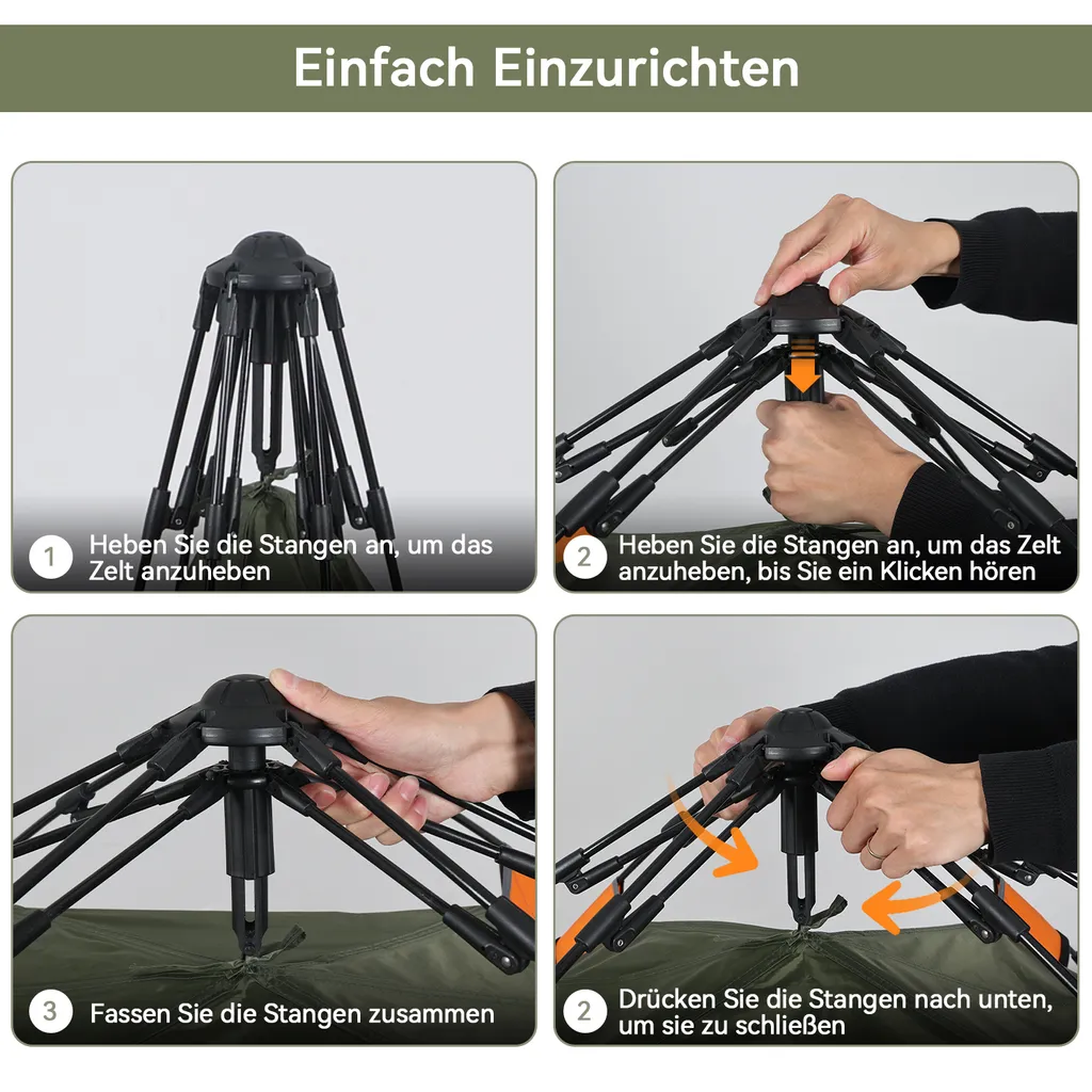 Puluomis Campingzelt Zelt Kuppelzelt Familienzelt Für 3-4 Personen Outdoor Camping Grün 210 X 180 X 105 Cm – Bild 7