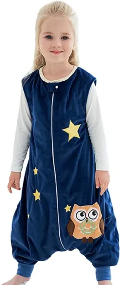 Kinderschlafsack Mit Beinen Warm Weich Schlafanzug Mädchen Junge Winterschlafsack Jumpsuit Ohne Ärmel Schlafsack Unisex, M