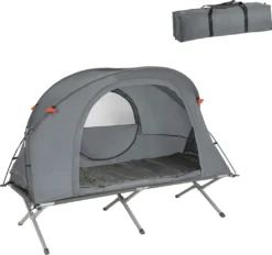 SoBuy OGS60-HG Feldbett Mit Zelt Feldbett 4in1-Zelt Mit Campingliege Schlafsack Wurfzelt Matratze Und Zubehör Zelt 1 Person 1 Mann Zelt