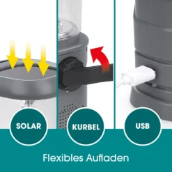EASYmaxx Akku-Lampe Mit Radio - Lädt über Solar, Kurbel Und USB -Campingbedarf Geschäft ff57ab0d21a58812dd9e749711c6413c